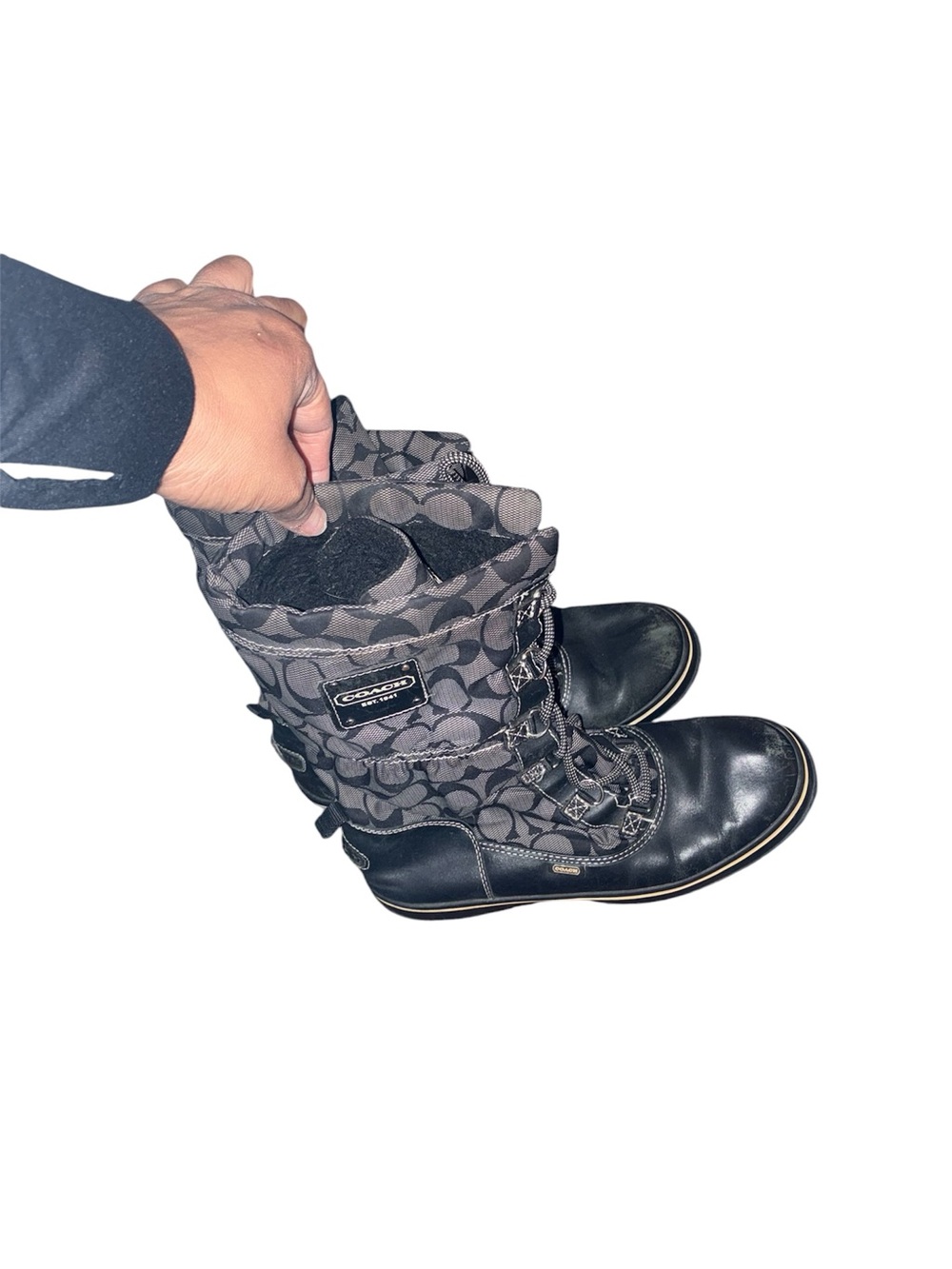 Coach Black Quilted Lace-Up Winter Boots